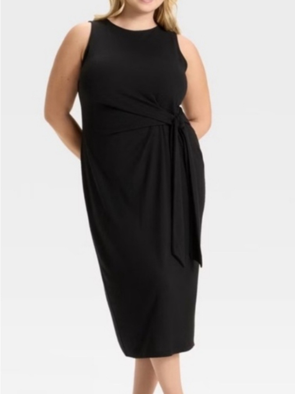 Ava & Viv Black Sleeveless Tie-Waist Midi Dress